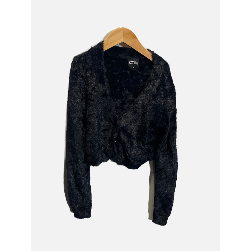 Katie J NYC Faux Fur‎ Cardigan Girls Size M Black Cropped Cozy Glam Party Wear
